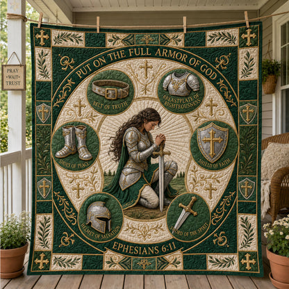 Emerald Prayer Circle Armor Of God Quilted Blanket GFTOHNL1312