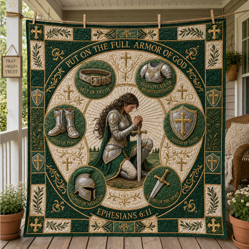 Emerald Prayer Circle Armor Of God Quilted Blanket GFTOHNL1312