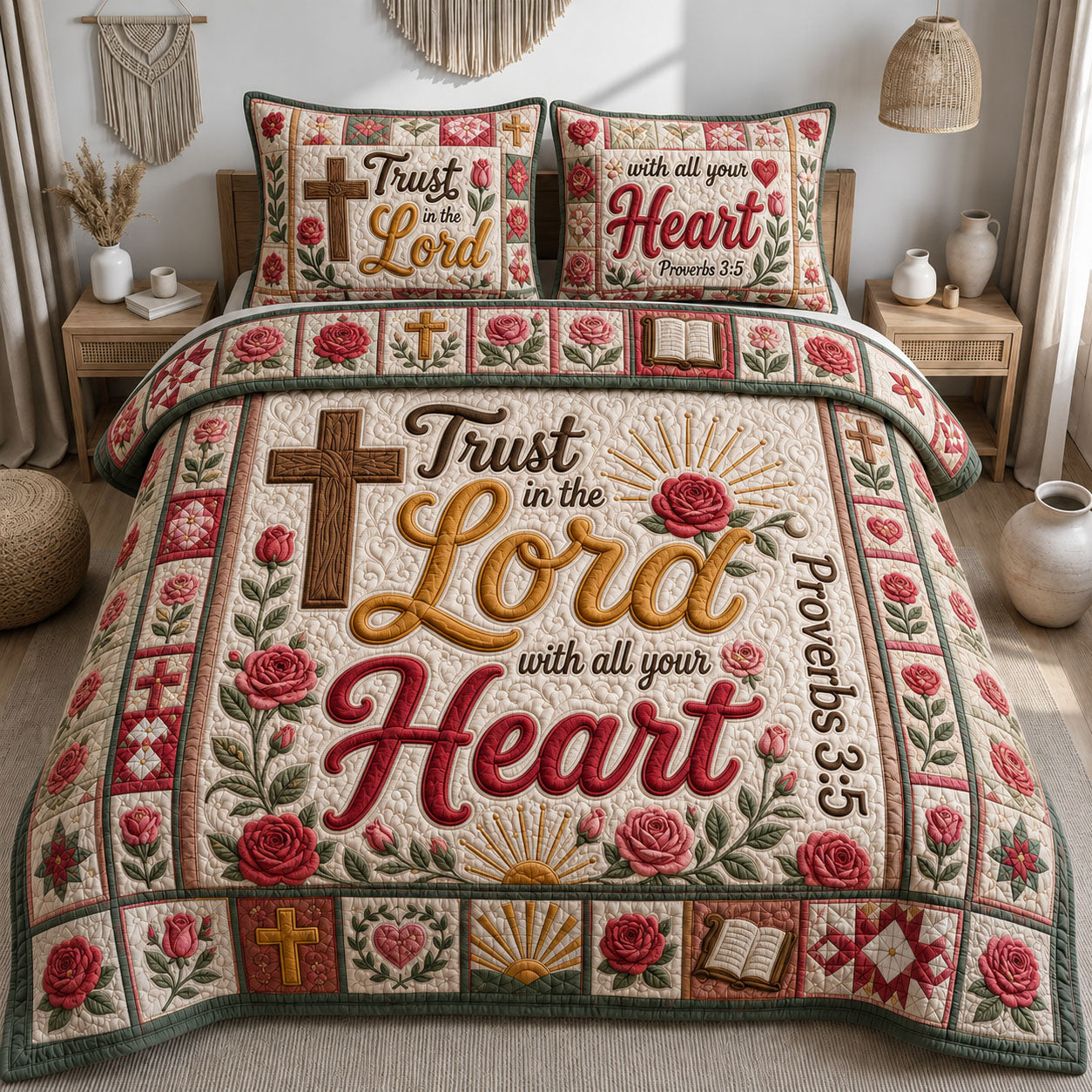 Trust In The Lord With All Your Heart 3-Piece Quilted Bedding Set GFTOHNL1336