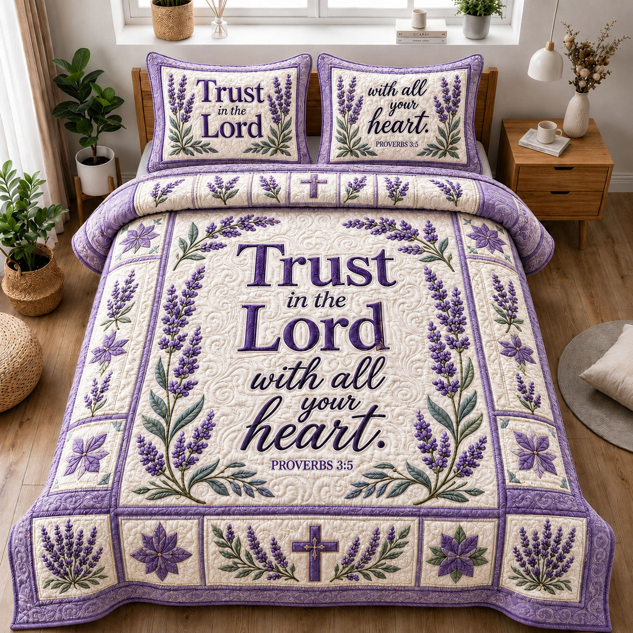 Trust In The Lord With All Your Heart 3-Piece Quilted Bedding Set GFTOHNL1337