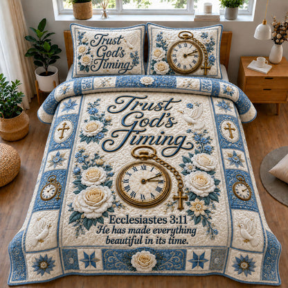 Trust God Timing Christian 3-Piece Quilted Bedding Set GFTOHNL1340
