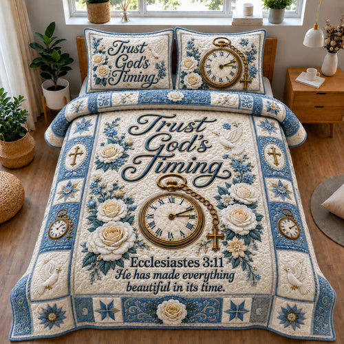 Trust God Timing Christian 3-Piece Quilted Bedding Set GFTOHNL1340