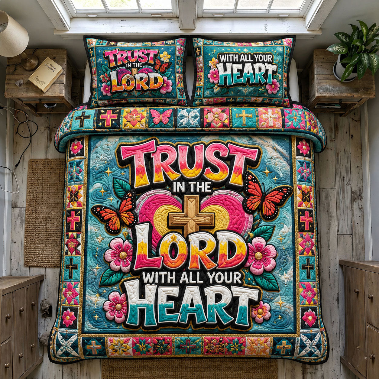 Trust In The Lord With All Your Heart 3-Piece Quilted Bedding Set GFTOHNL1341
