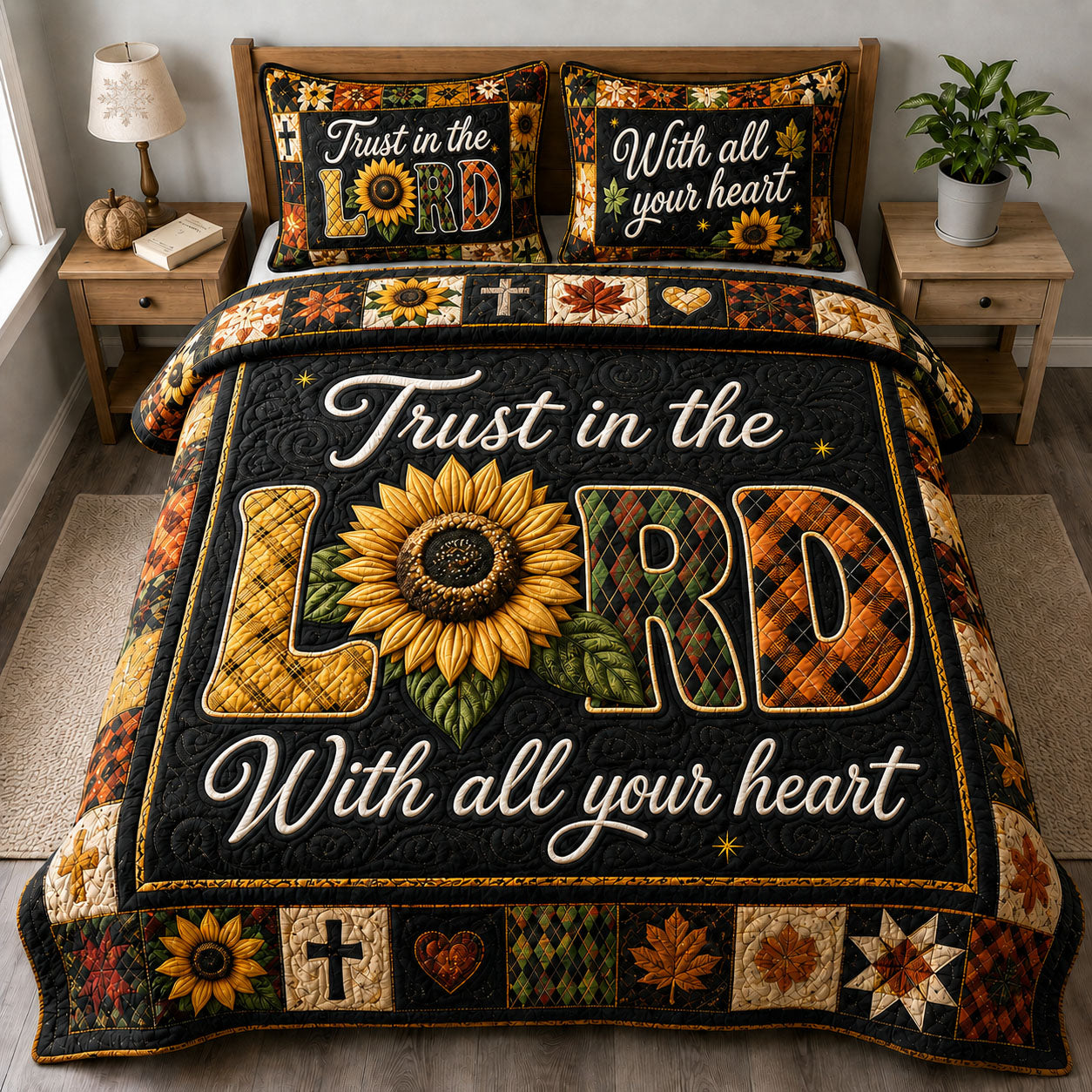 Trust In The Lord With All Your Heart 3-Piece Quilted Bedding Set GFTOHNL1342
