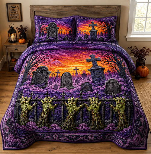 Zombie Hands Graveyard Sunset 3-Piece Quilted Bedding Set GFTOHNL1343