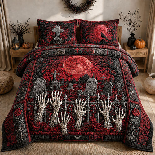 Zombie Hands Graveyard Sunset 3-Piece Quilted Bedding Set GFTOHNL1346
