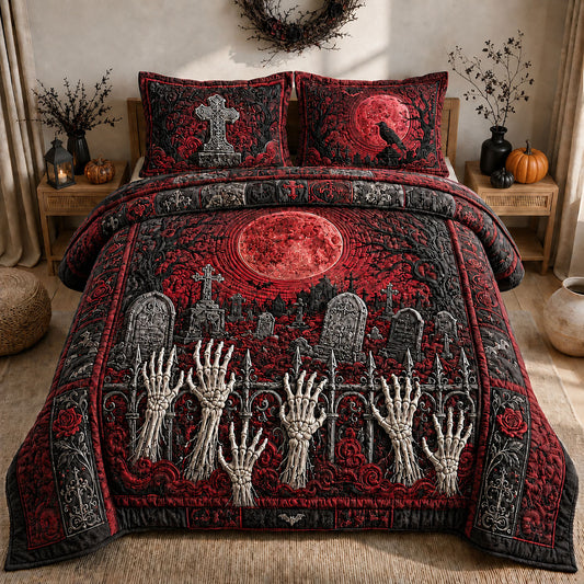 Zombie Hands Graveyard Sunset 3-Piece Quilted Bedding Set GFTOHNL1346