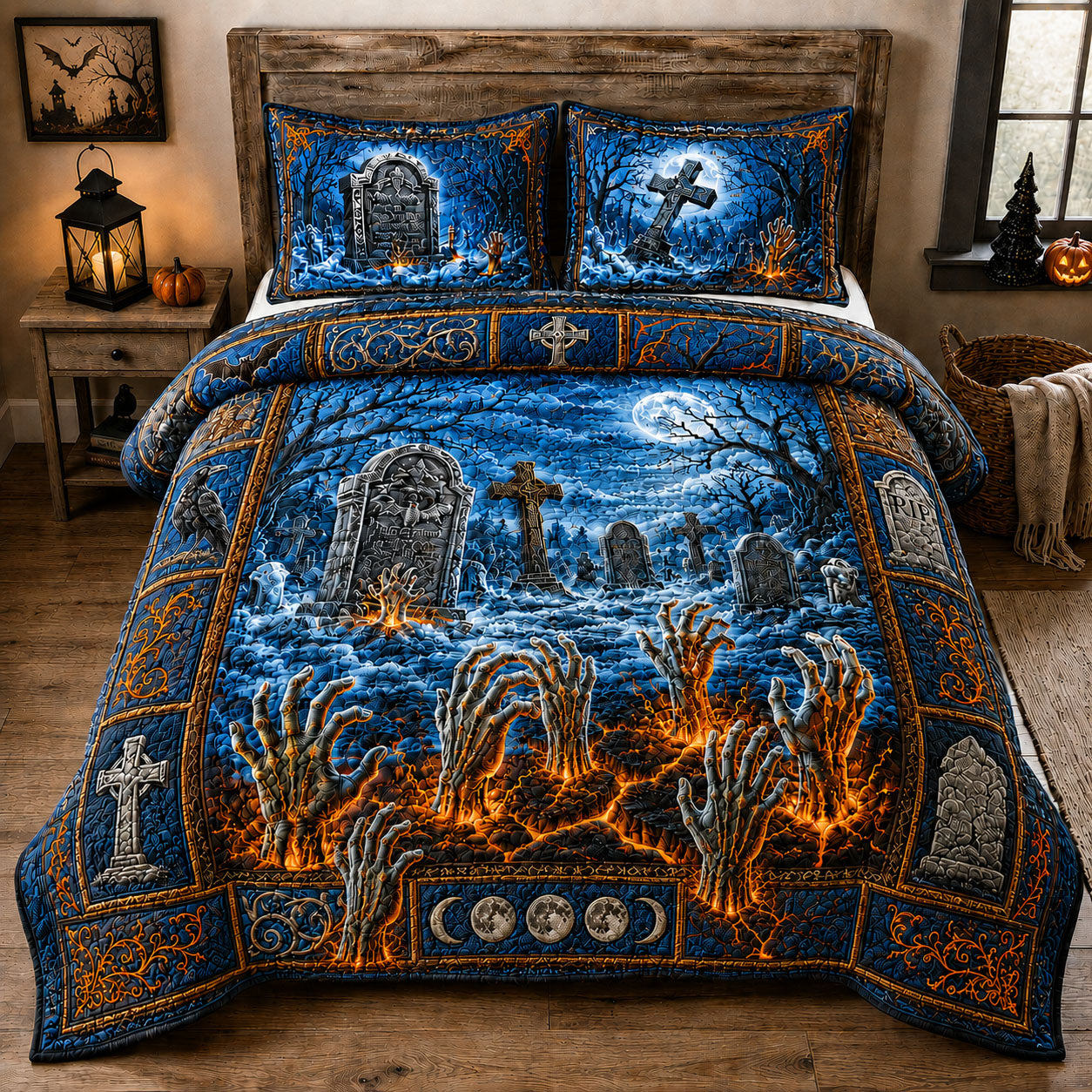 Zombie Hands Graveyard 3-Piece Quilted Bedding Set GFTOHNL1347