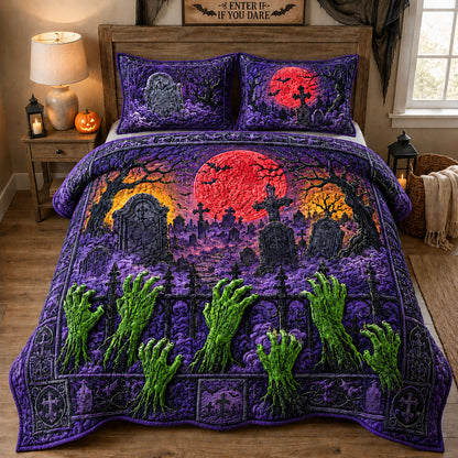 Zombie Hands Graveyard Sunset 3-Piece Quilted Bedding Set GFTOHNL1348