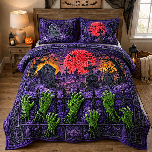 Zombie Hands Graveyard Sunset 3-Piece Quilted Bedding Set GFTOHNL1348