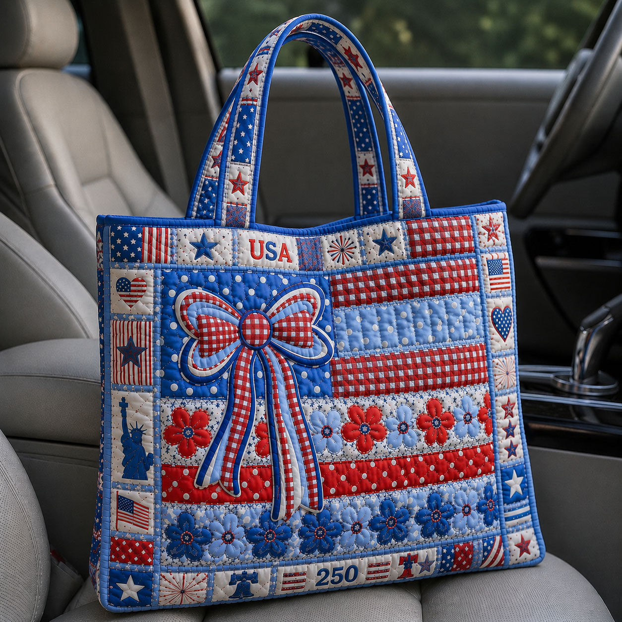 Americana Bow Patchwork Quilted Tote Bag GFTOHNL135