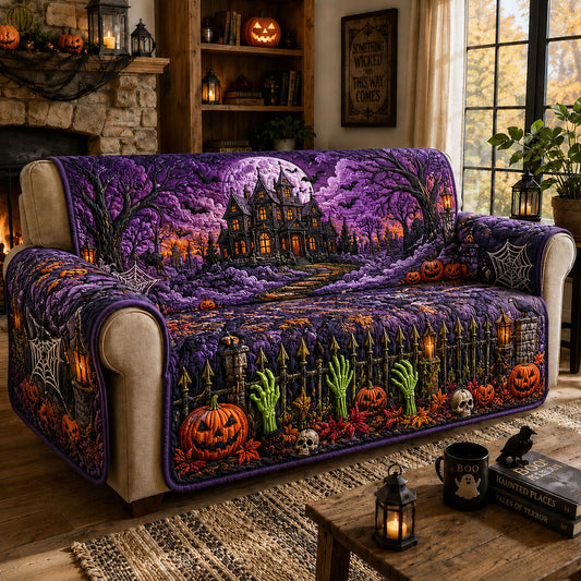 Purple Haunted Mansion Halloween Quilted Sofa Cover GFTOHNL1350