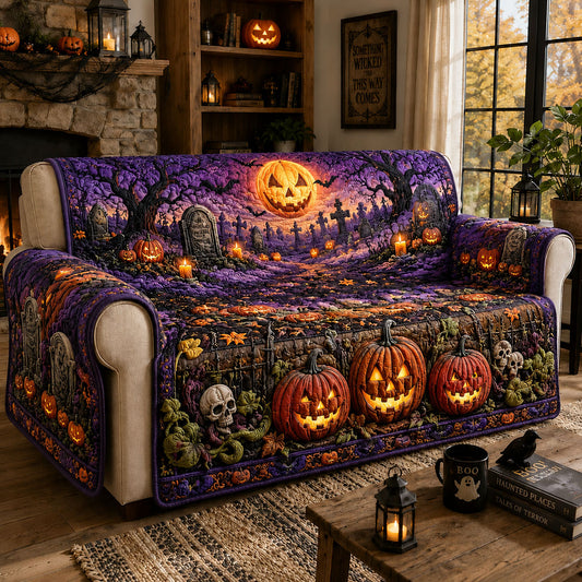 Jack O Lantern Graveyard Quilted Sofa Cover GFTOHNL1353