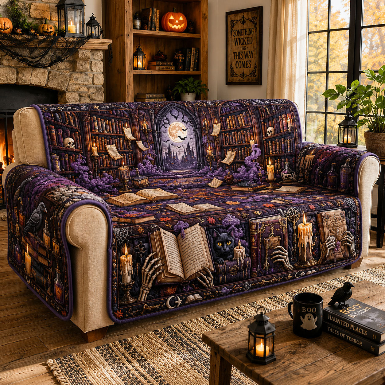 Haunted Spell Library Quilted Sofa Cover GFTOHNL1355