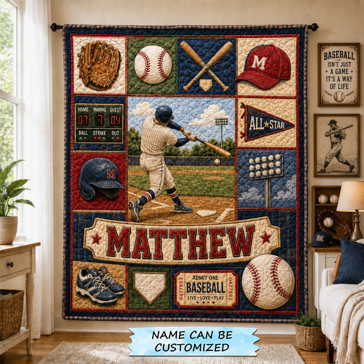Personalized Baseball Patchwork Quilted Blanket QTCUZ GFTOHNL1359