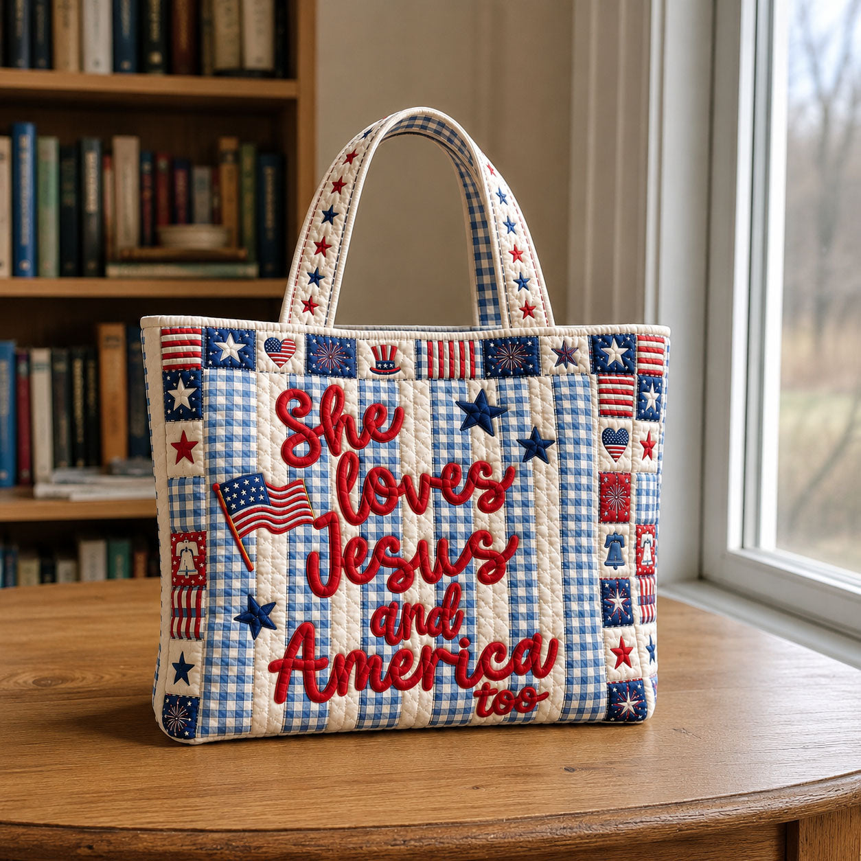She Loves Jesus and America Too Quilted Tote Bag GFTOHNL136