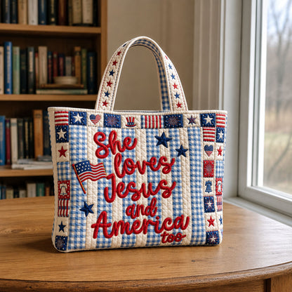 She Loves Jesus and America Too Quilted Tote Bag GFTOHNL136