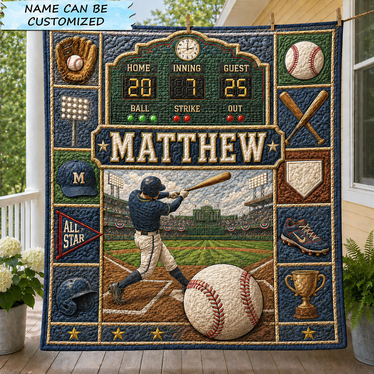 Personalized Scoreboard Baseball Quilted Blanket QTCUZ GFTOHNL1360