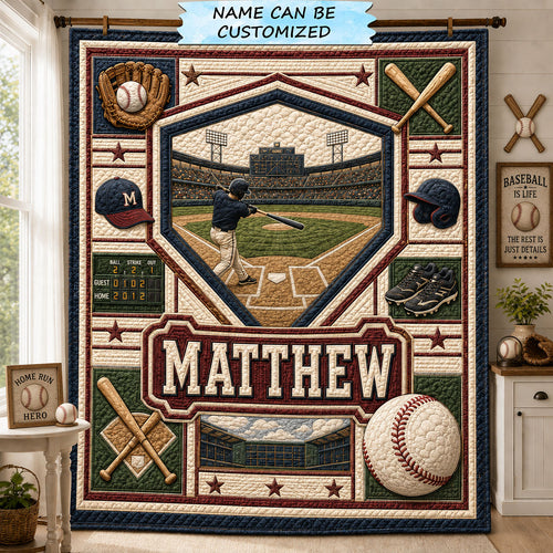 Personalized Home Run Baseball Quilted Blanket QTCUZ GFTOHNL1361