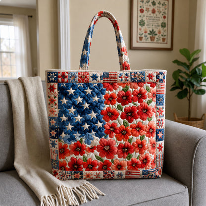 Patriotic Stars And Stripes Bow Quilted Tote Bag GFTOHNL138