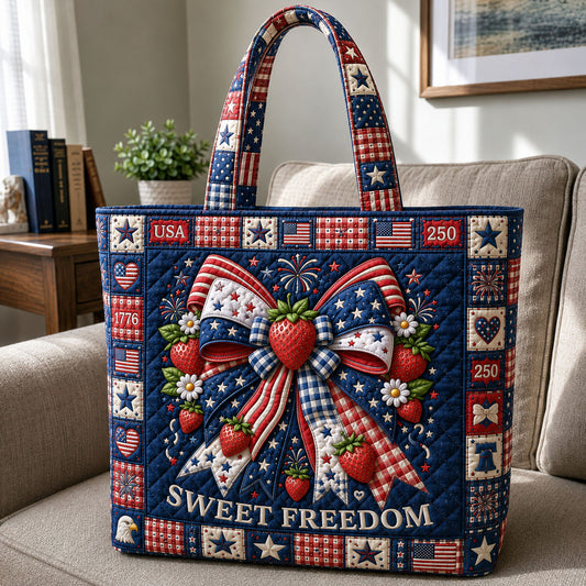Patriotic Stars and Stripes Bow Quilted Tote Bag GFTOHNL140
