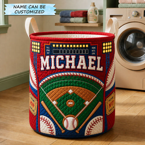 Personalized Baseball Stadium Scoreboard Quilted Laundry Basket QTCUZ GFTOHNL1419