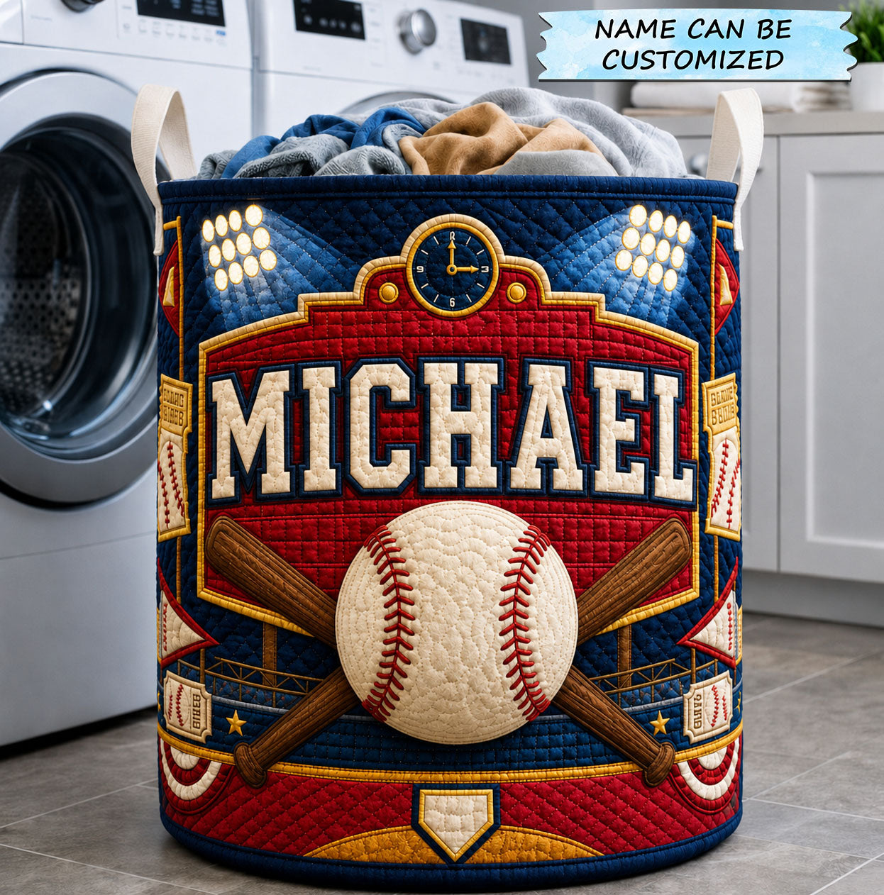 Personalized Baseball Grand Slam Marquee Quilted Laundry Basket QTCUZ GFTOHNL1422