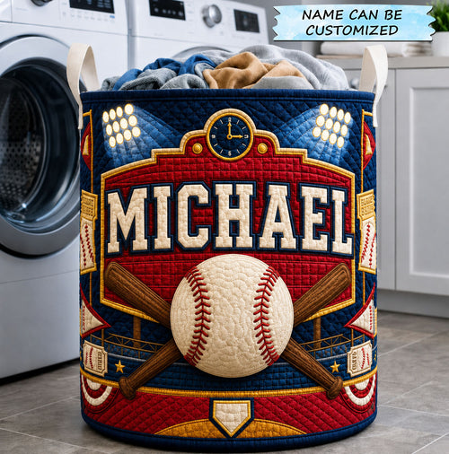 Personalized Baseball Grand Slam Marquee Quilted Laundry Basket QTCUZ GFTOHNL1422