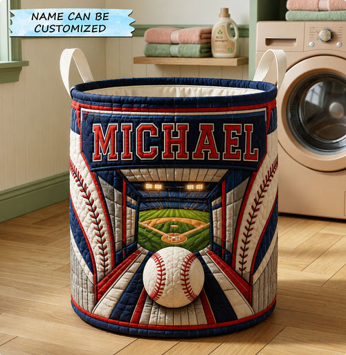 Personalized Baseball Dugout Tunnel Quilted Laundry Basket QTCUZ GFTOHNL1425