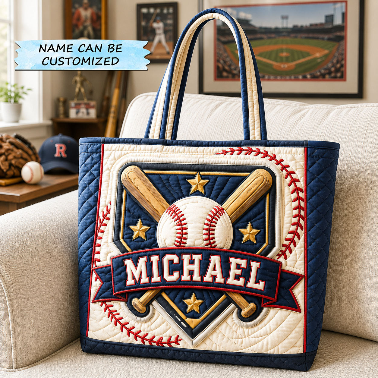 Personalized Baseball Grand Slam Crest Quilted Tote Bag QTCUZ GFTOHNL1435