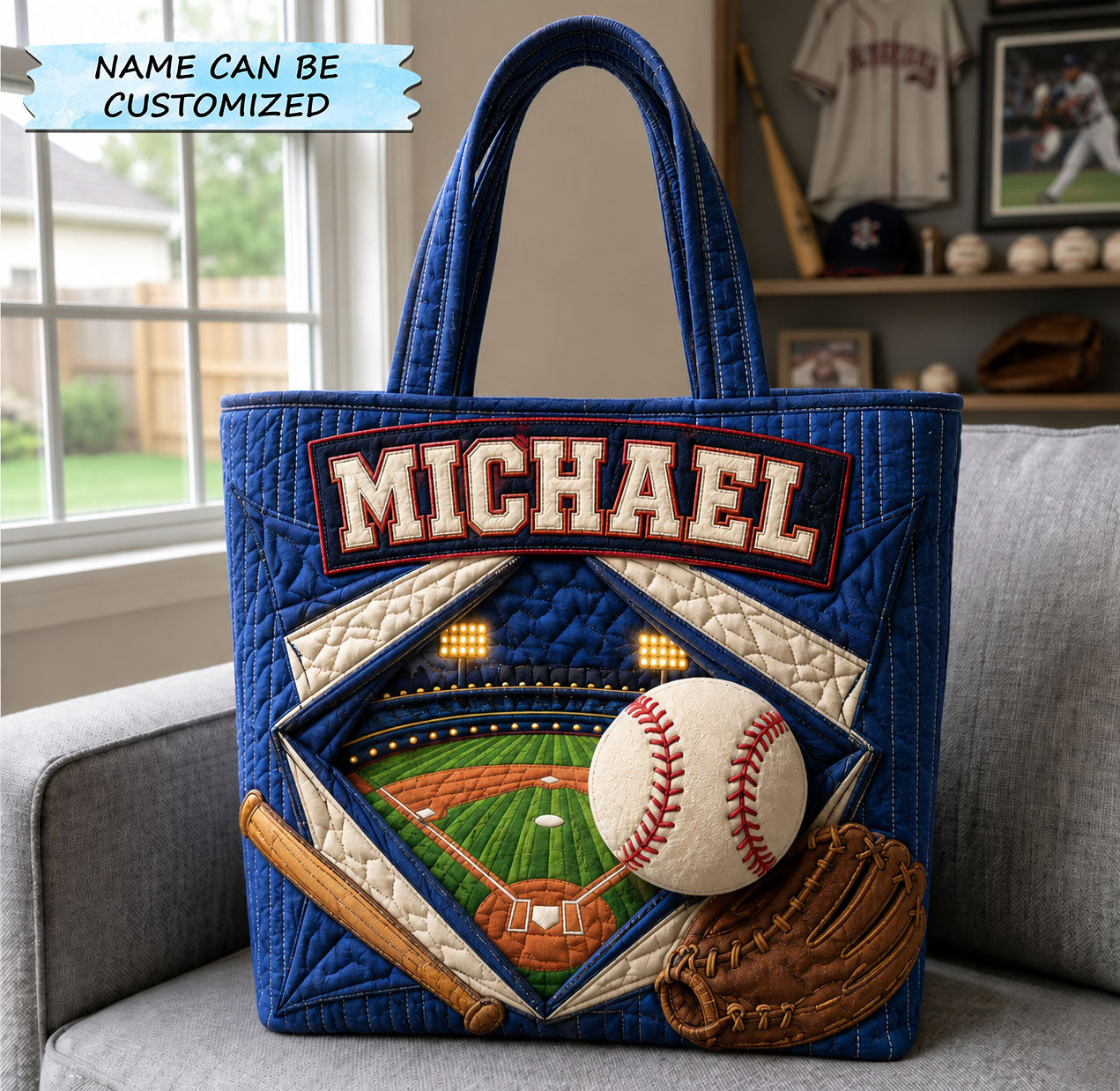 Personalized Baseball Stadium Glove Quilted Tote Bag QTCUZ GFTOHNL1438