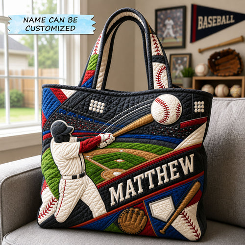 Personalized Baseball Batter Field Quilted Tote Bag QTCUZ GFTOHNL1439