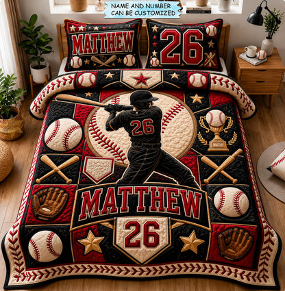 Personalized Baseball Slugger 3-Piece Quilted Bedding Set QTCUZ GFTOHNL1454