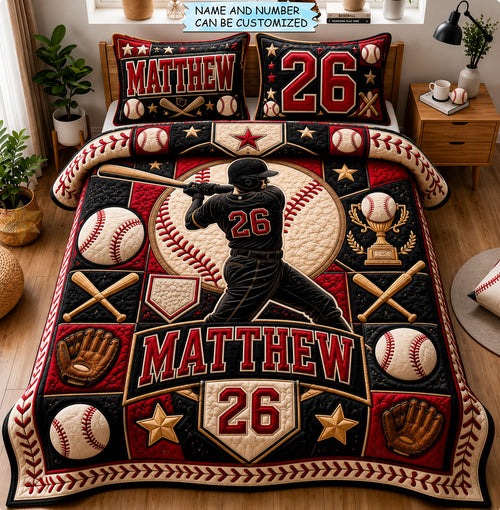 Personalized Baseball Slugger 3-Piece Quilted Bedding Set QTCUZ GFTOHNL1454