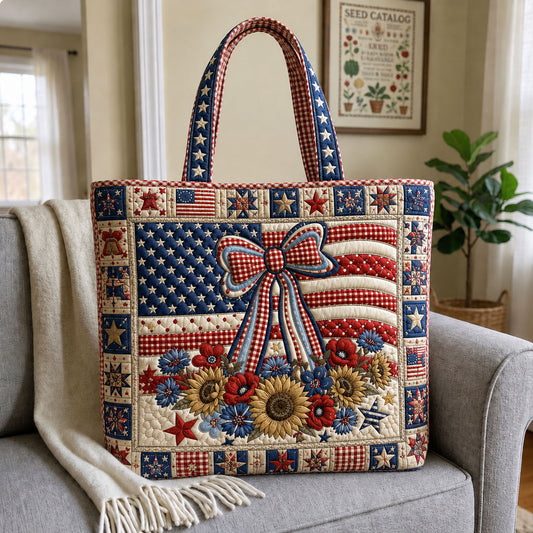 Patriotic Sunflower Bouquet Quilted Tote Bag GFTOHNL146