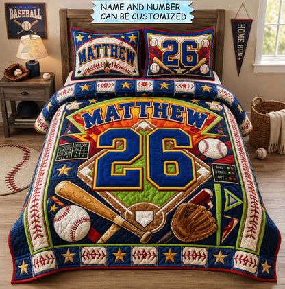 Personalized Baseball Grand Slam 3-Piece Quilted Bedding Set QTCUZ GFTOHNL1460