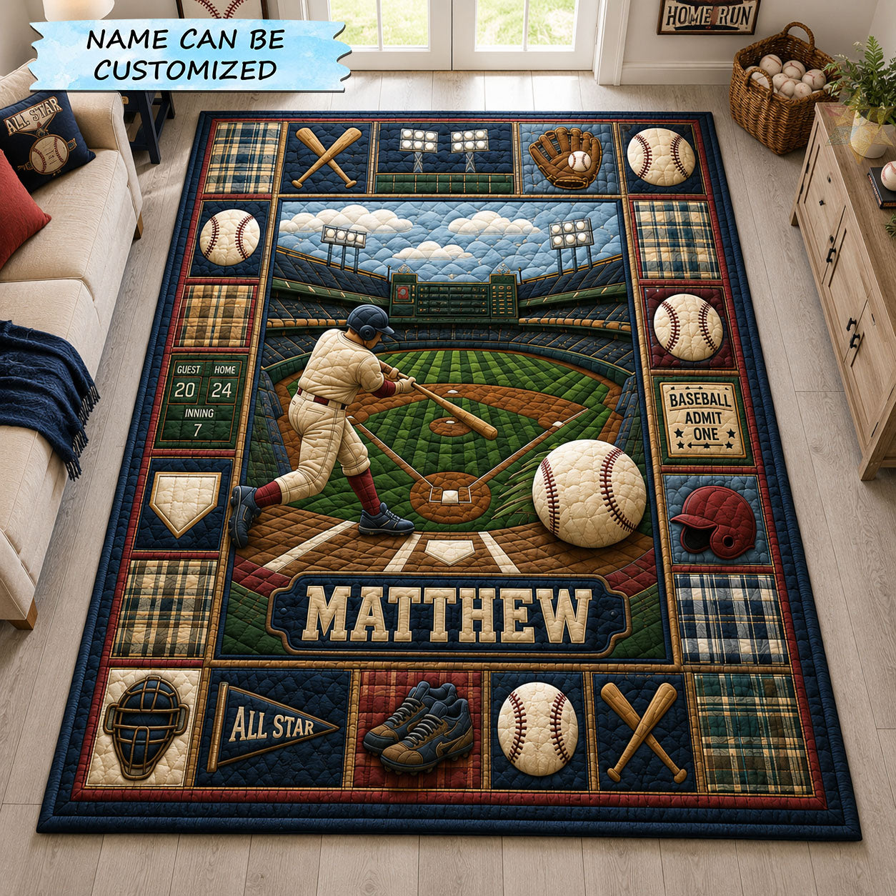Personalized Baseball Stadium Area Rug QTCUZ GFTOHNL1461