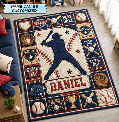 Personalized Baseball Slugger Area Rug QTCUZ GFTOHNL1466