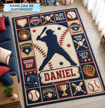 Personalized Baseball Slugger Area Rug QTCUZ GFTOHNL1466