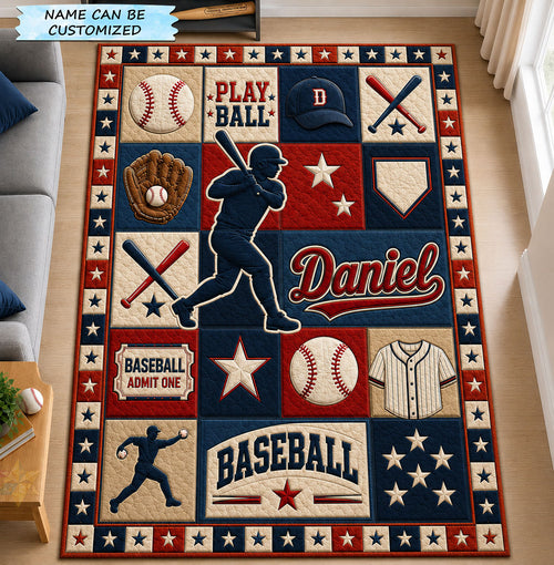 Personalized Baseball Patchwork Area Rug QTCUZ GFTOHNL1467
