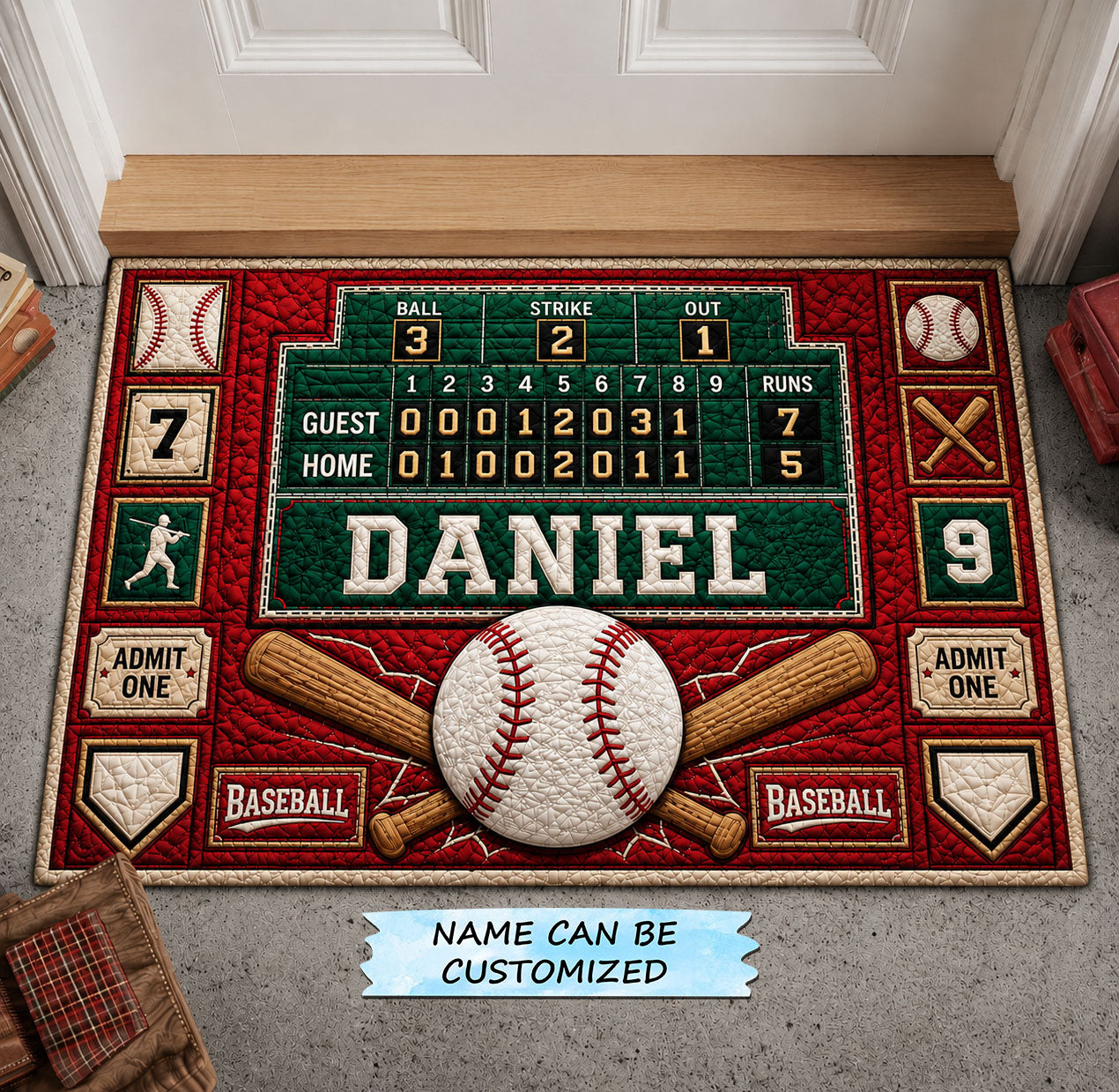 Personalized Baseball Scoreboard Doormat QTCUZ GFTOHNL1469
