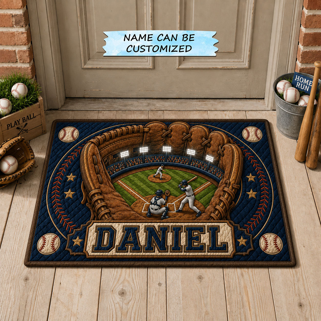 Personalized Baseball Stadium Glove Doormat QTCUZ GFTOHNL1473