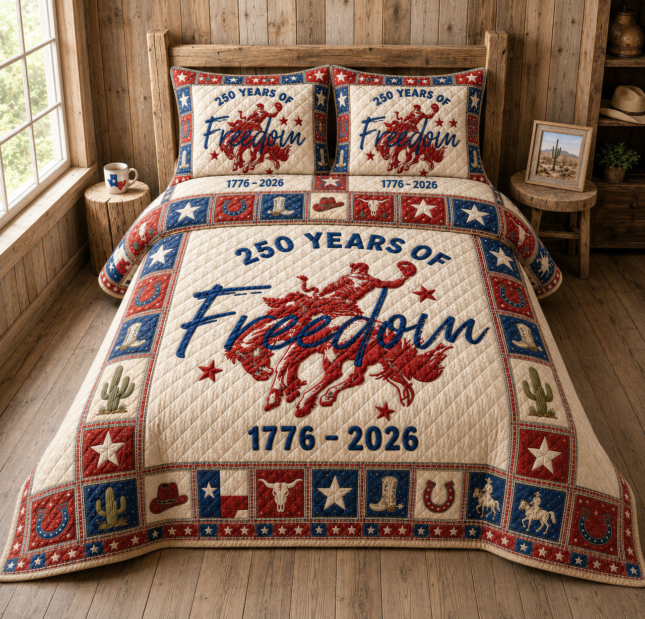 250 Years Of Freedom Rodeo 3-Piece Quilted Bedding Set GFTOHNL149