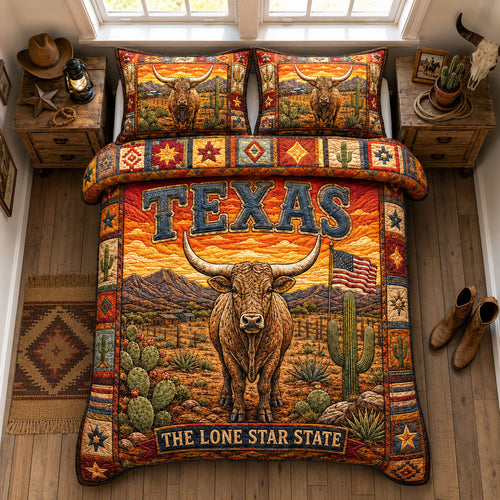 Texas Longhorn Desert 3-Piece Quilted Bedding Set  GFTOHNL1495