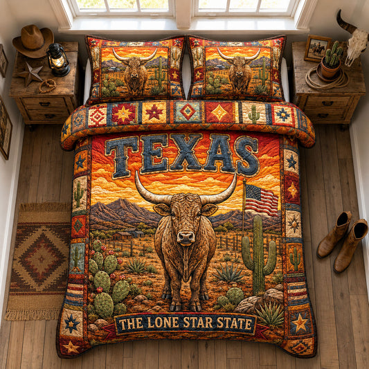 Texas Longhorn Desert 3-Piece Quilted Bedding Set  GFTOHNL1495