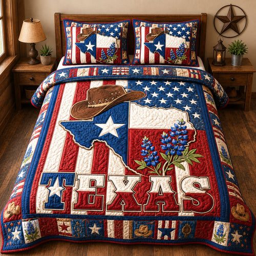 Patriotic Texas Bluebonnet 3-Piece Quilted Bedding Set  GFTOHNL1496