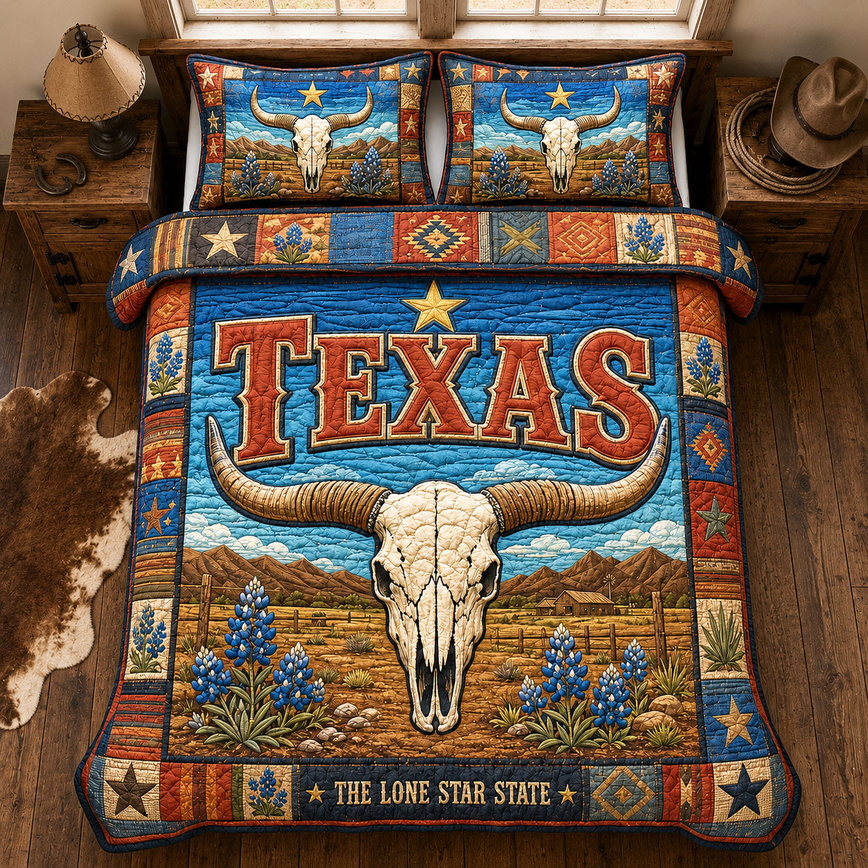 Texas Longhorn Skull 3-Piece Quilted Bedding Set  GFTOHNL1497