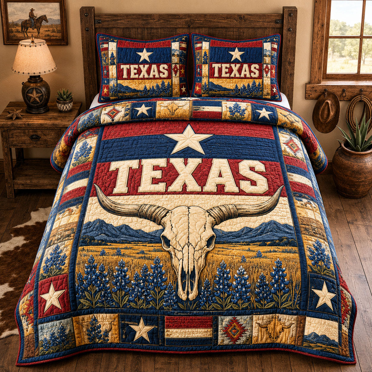 Lone Star Longhorn 3-Piece Quilted Bedding Set  GFTOHNL1498