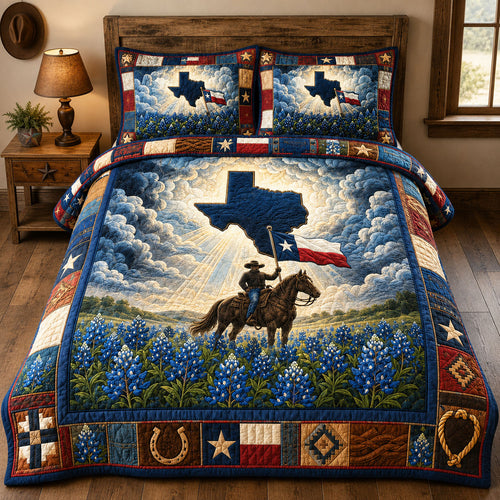 Texas Bluebonnet Rider 3-Piece Quilted Bedding Set  GFTOHNL1499