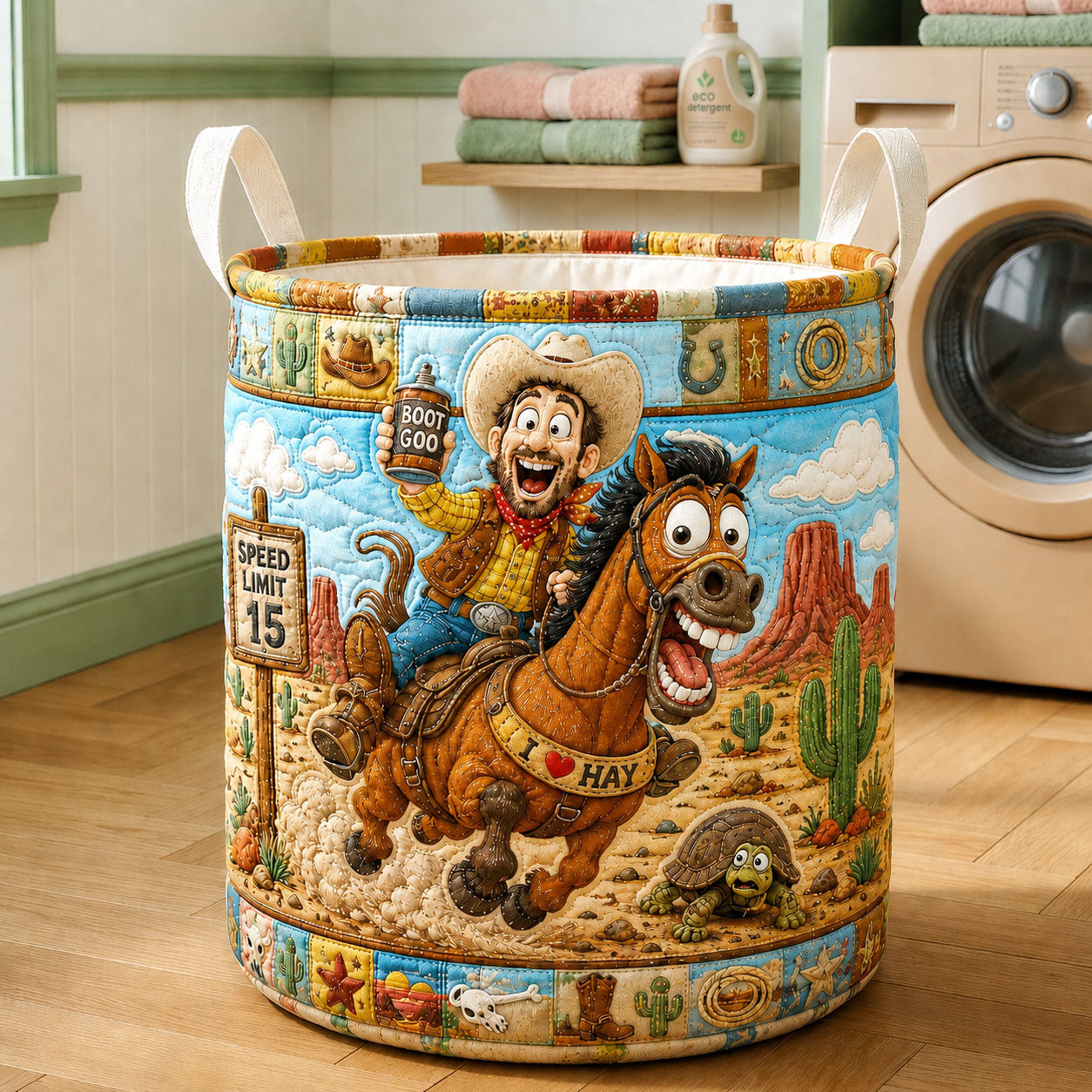 Funny Wild West Cowboy Quilted Laundry Basket GFTOHNL1503